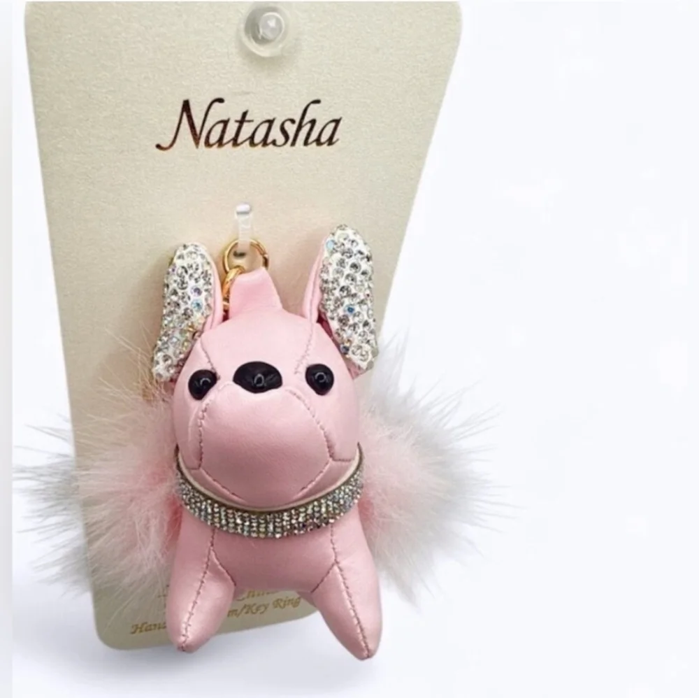 💕 ▪️Natasha Couture▪️ Adorable Pink French Bulldog Keychain Bag Charm